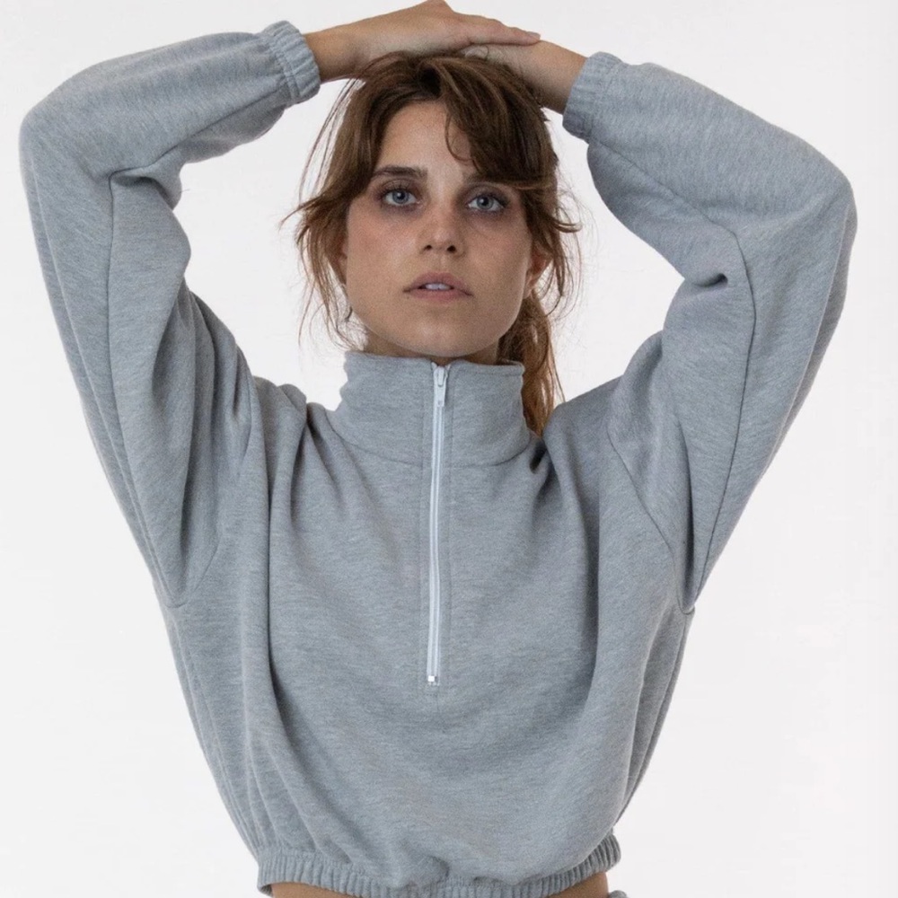 Grey Flex Fleece Half Zipped Cropped Pullover from Los Angeles Apparel